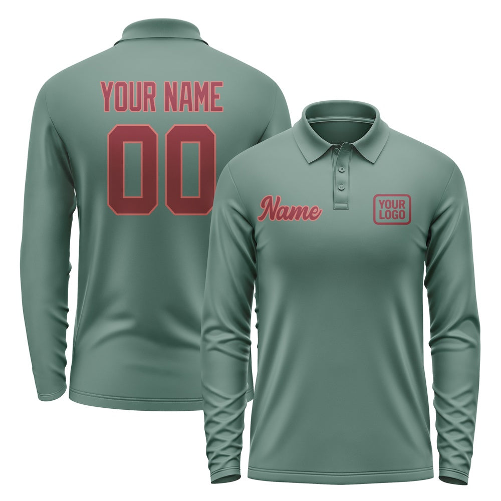 Custom Blue Green Crimson Red Long Sleeve Polo Shirt