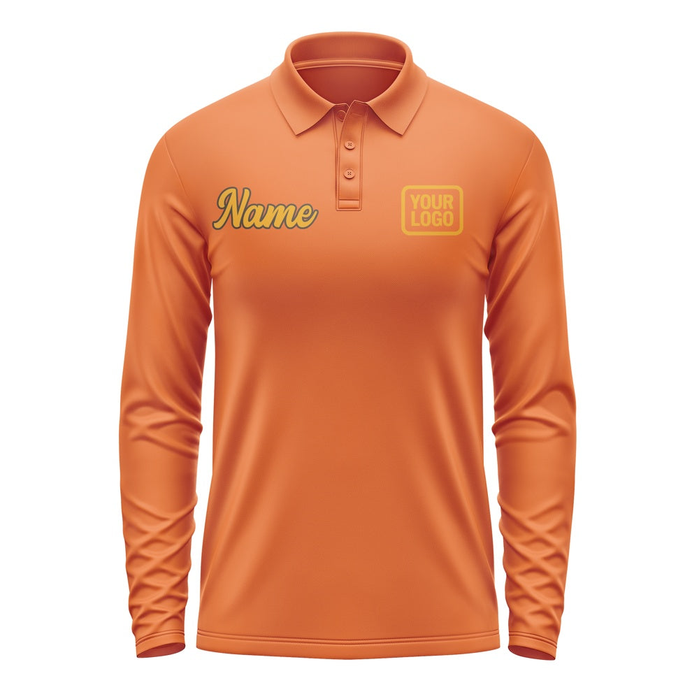 Custom Orange Yellow Long Sleeve Polo Shirt