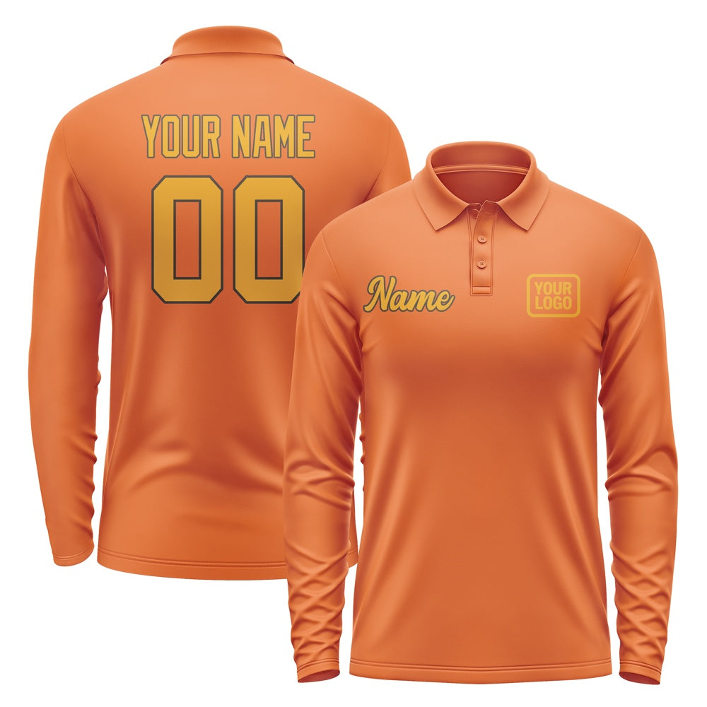 Custom Orange Yellow Long Sleeve Polo Shirt