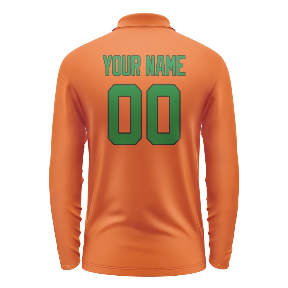 Custom Orange Emerald Green Long Sleeve Polo Shirt