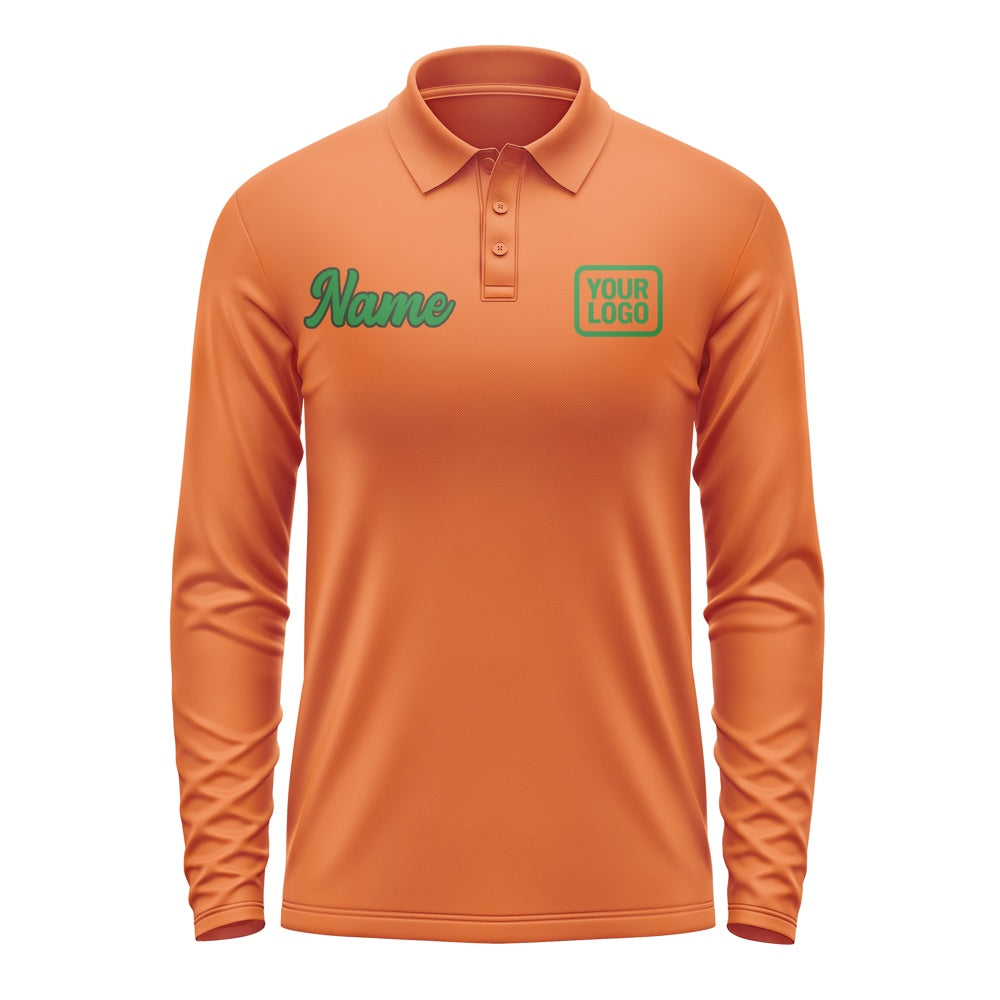 Custom Orange Emerald Green Long Sleeve Polo Shirt