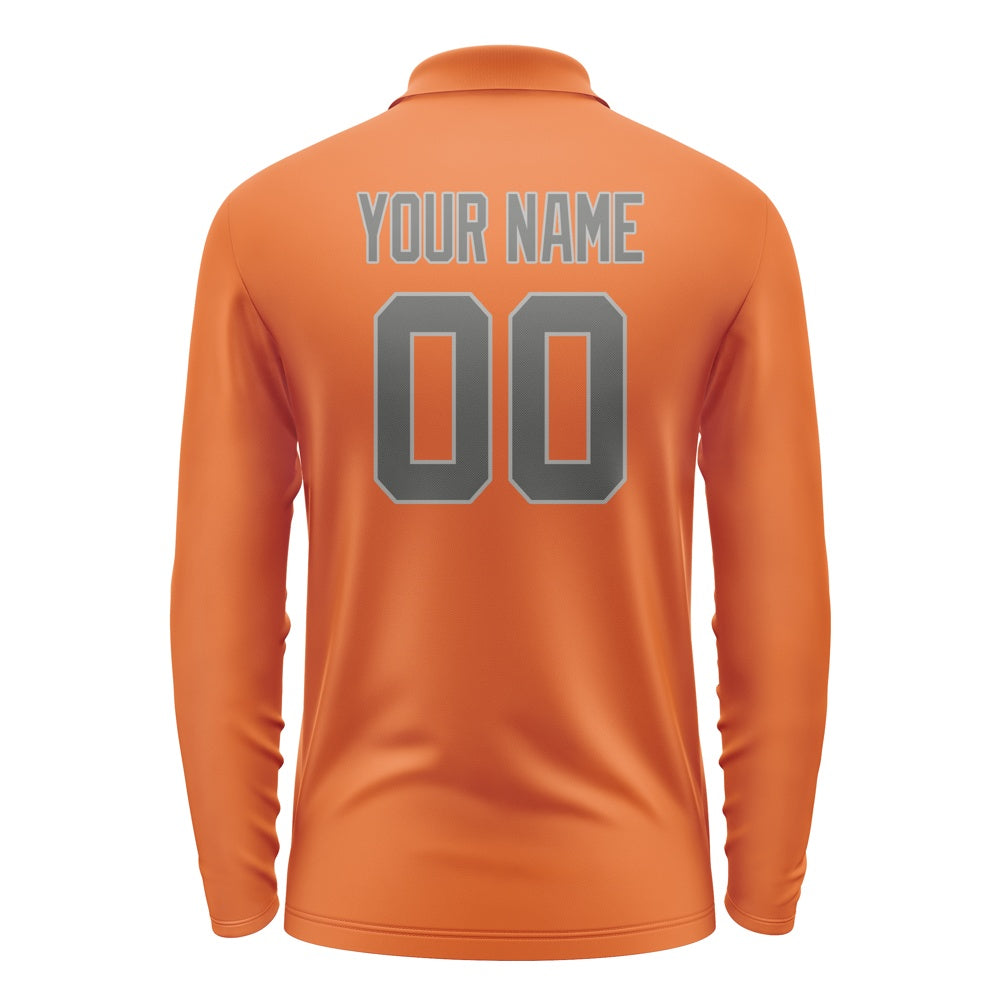 Custom Orange Dark Grey Long Sleeve Polo Shirt