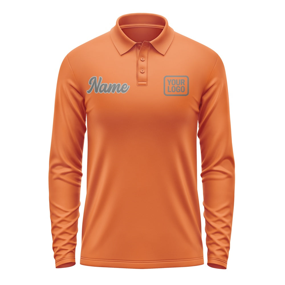 Custom Orange Dark Grey Long Sleeve Polo Shirt