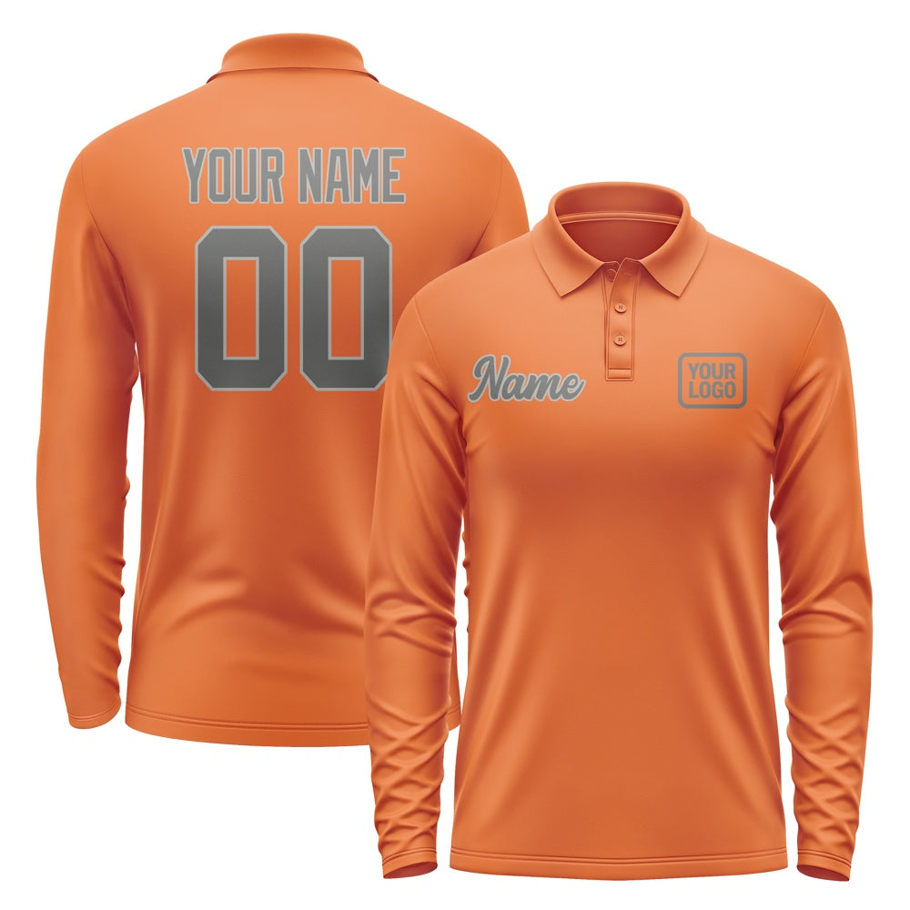 Custom Orange Dark Grey Long Sleeve Polo Shirt