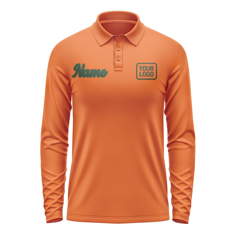 Custom Orange Dark Green Long Sleeve Polo Shirt
