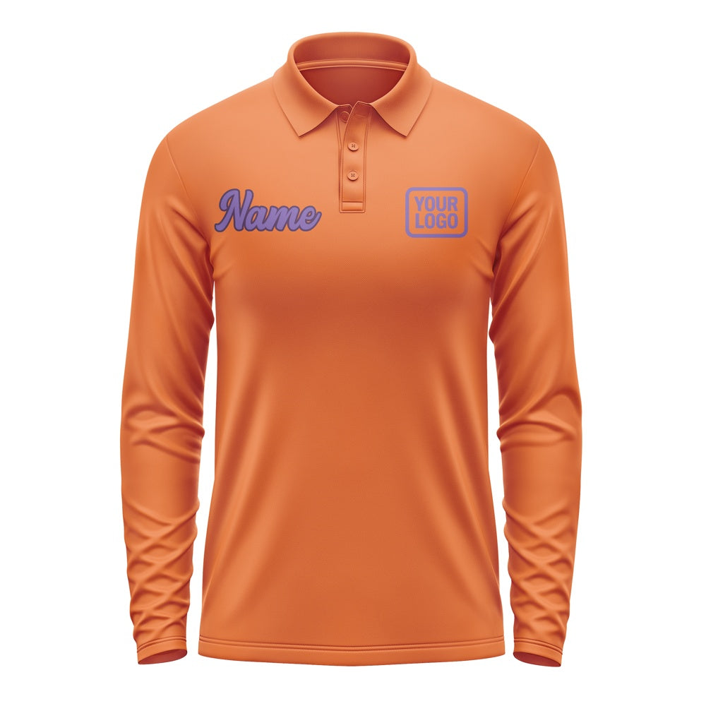 Custom Orange Light Purple Long Sleeve Polo Shirt