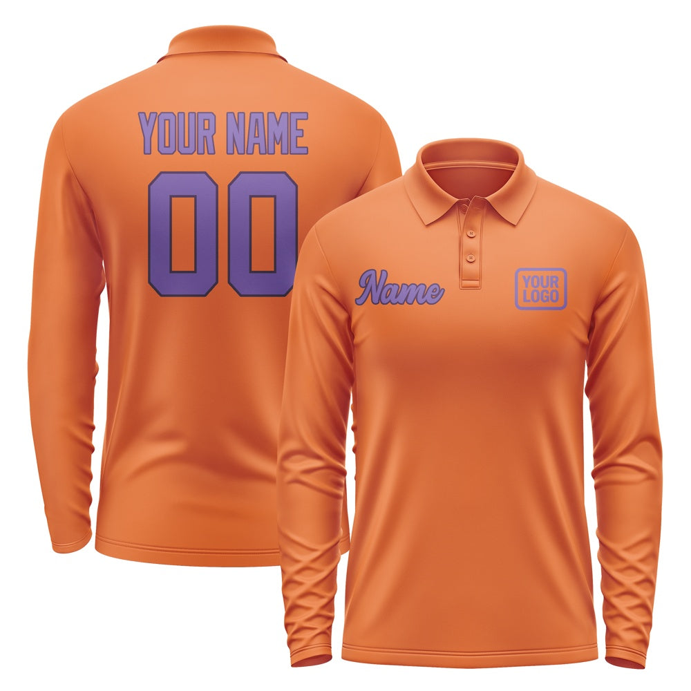 Custom Orange Light Purple Long Sleeve Polo Shirt