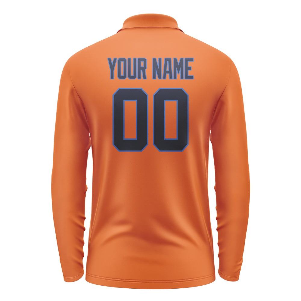 Custom Orange Navy Long Sleeve Polo Shirt