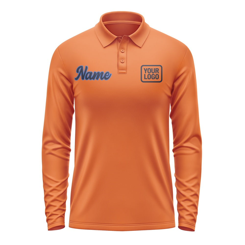 Custom Orange Navy Long Sleeve Polo Shirt