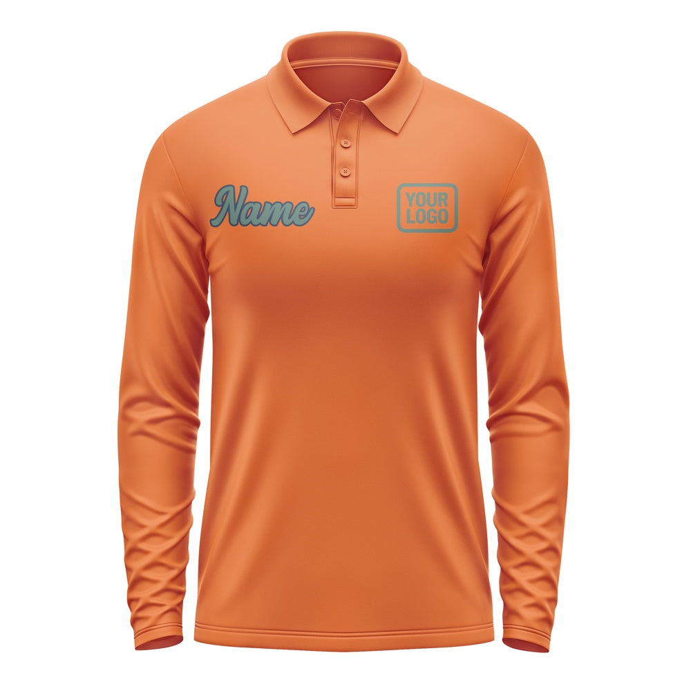 Custom Orange Blue Green Long Sleeve Polo Shirt