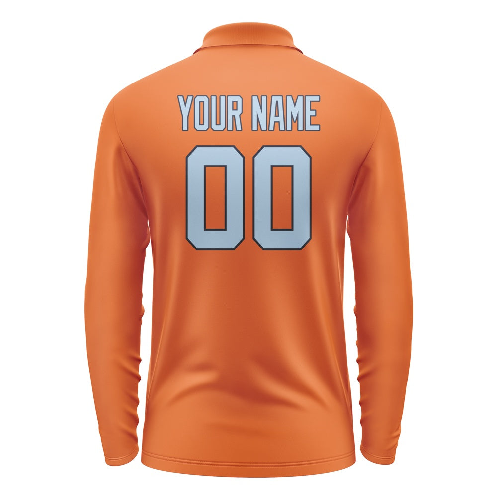 Custom Orange Light Blue Long Sleeve Polo Shirt