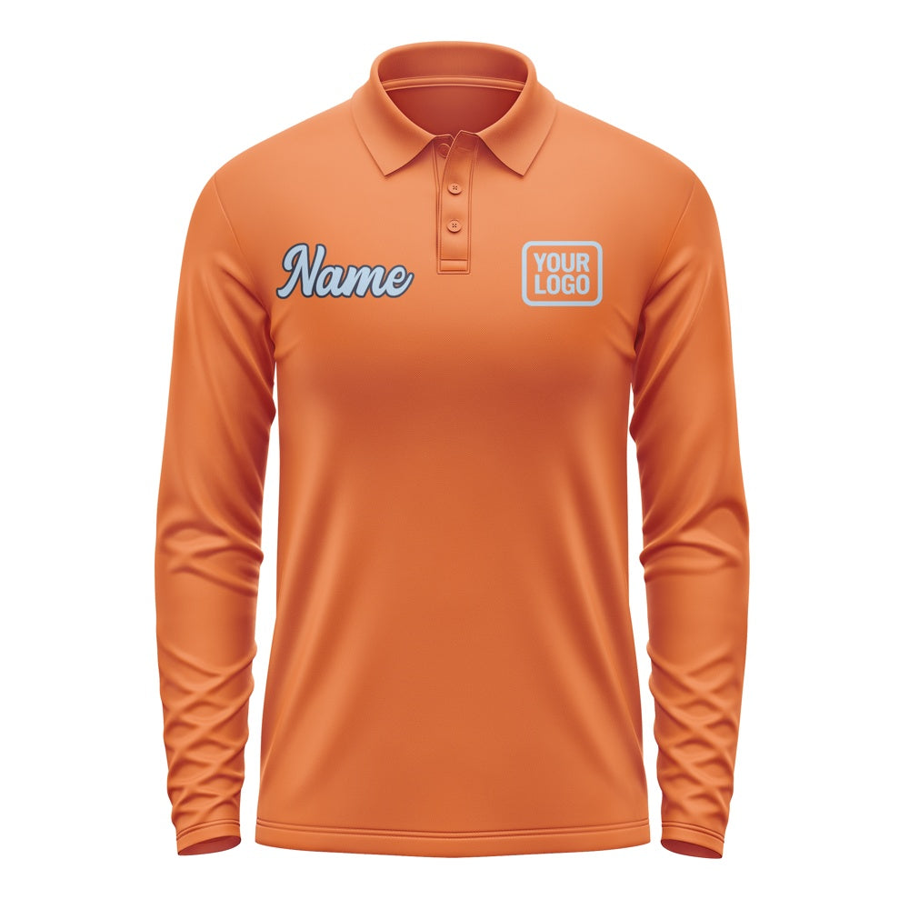 Custom Orange Light Blue Long Sleeve Polo Shirt