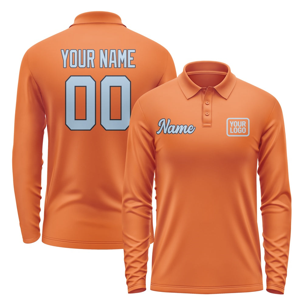Custom Orange Light Blue Long Sleeve Polo Shirt