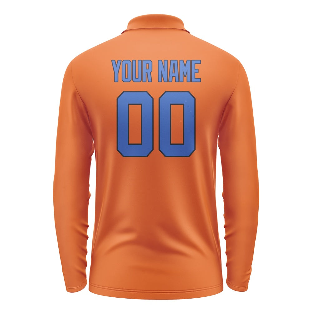 Custom Orange Sky Blue Long Sleeve Polo Shirt