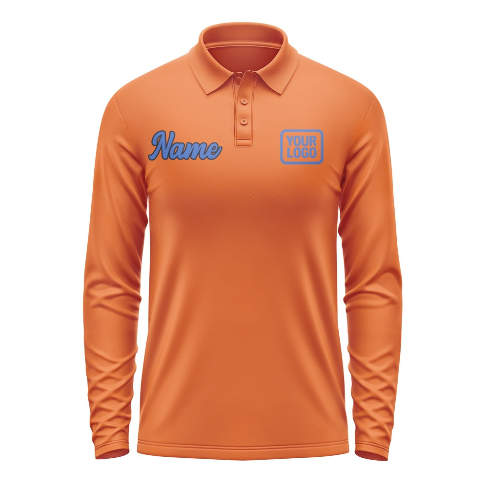 Custom Orange Sky Blue Long Sleeve Polo Shirt