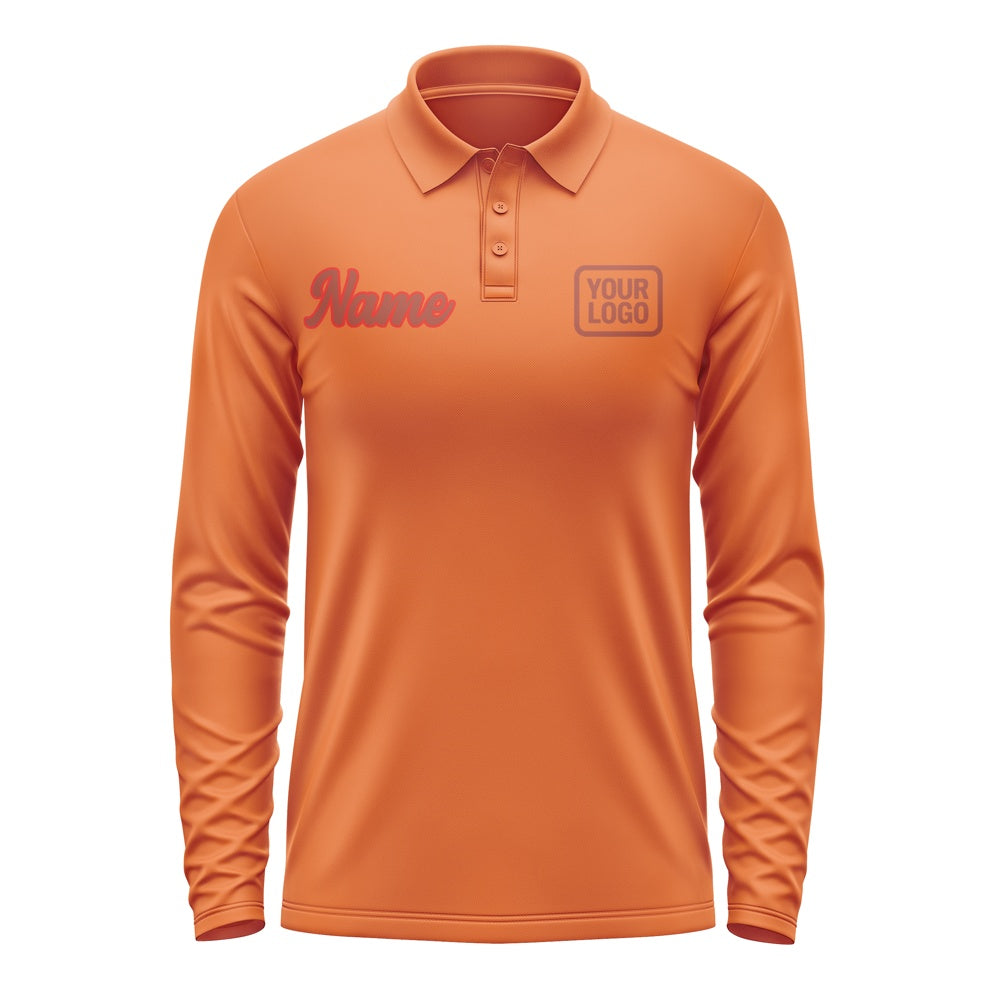 Custom Orange Coral Red Long Sleeve Polo Shirt