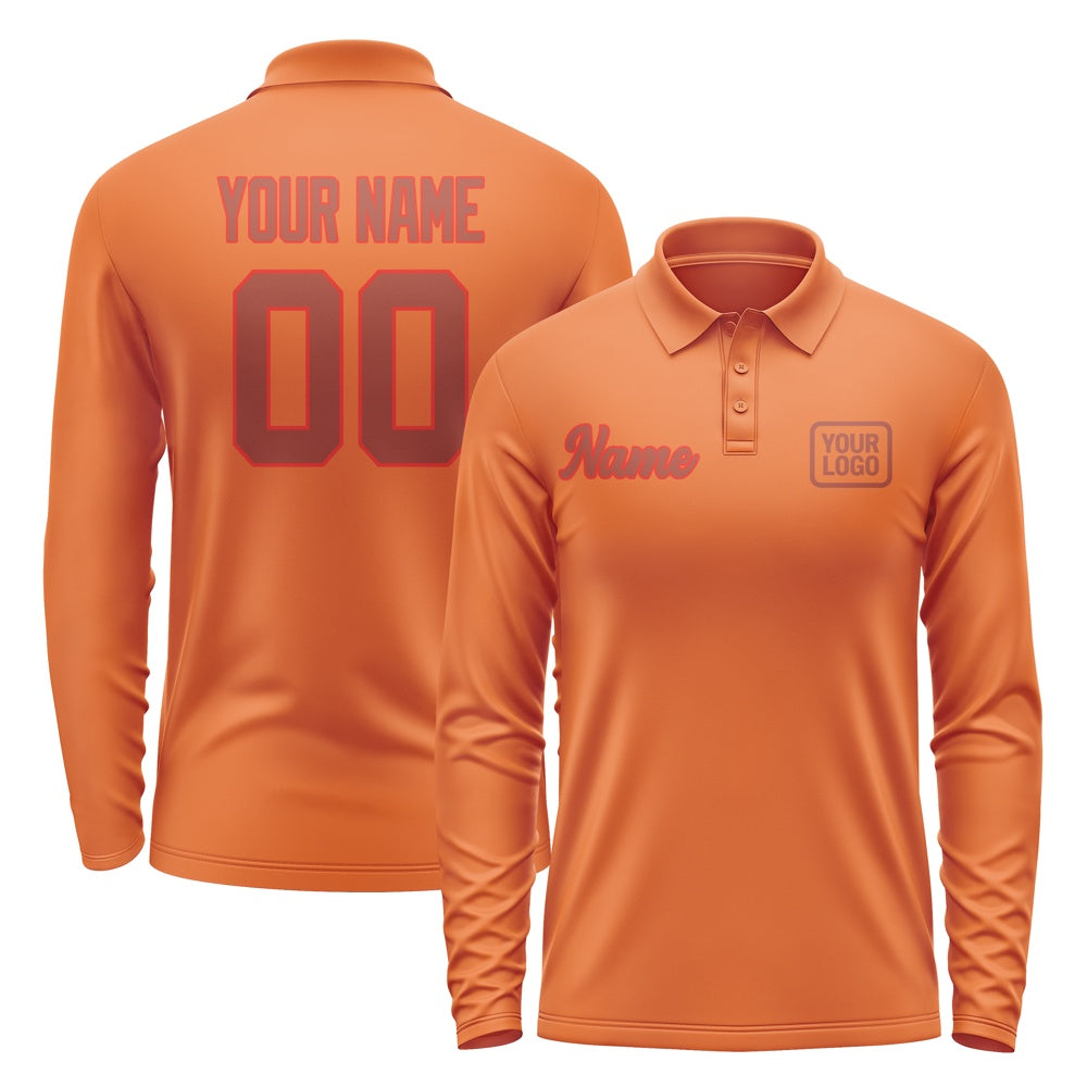 Custom Orange Coral Red Long Sleeve Polo Shirt