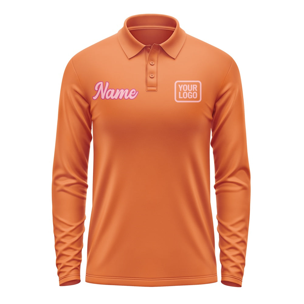 Custom Orange Light Pink Long Sleeve Polo Shirt