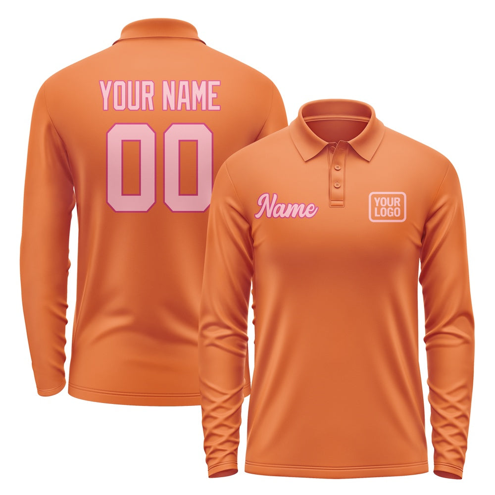 Custom Orange Light Pink Long Sleeve Polo Shirt