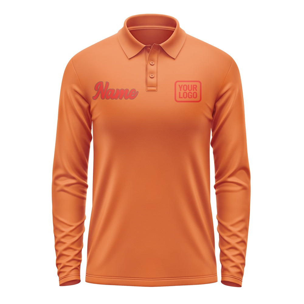 Custom Orange Orange Red Long Sleeve Polo Shirt