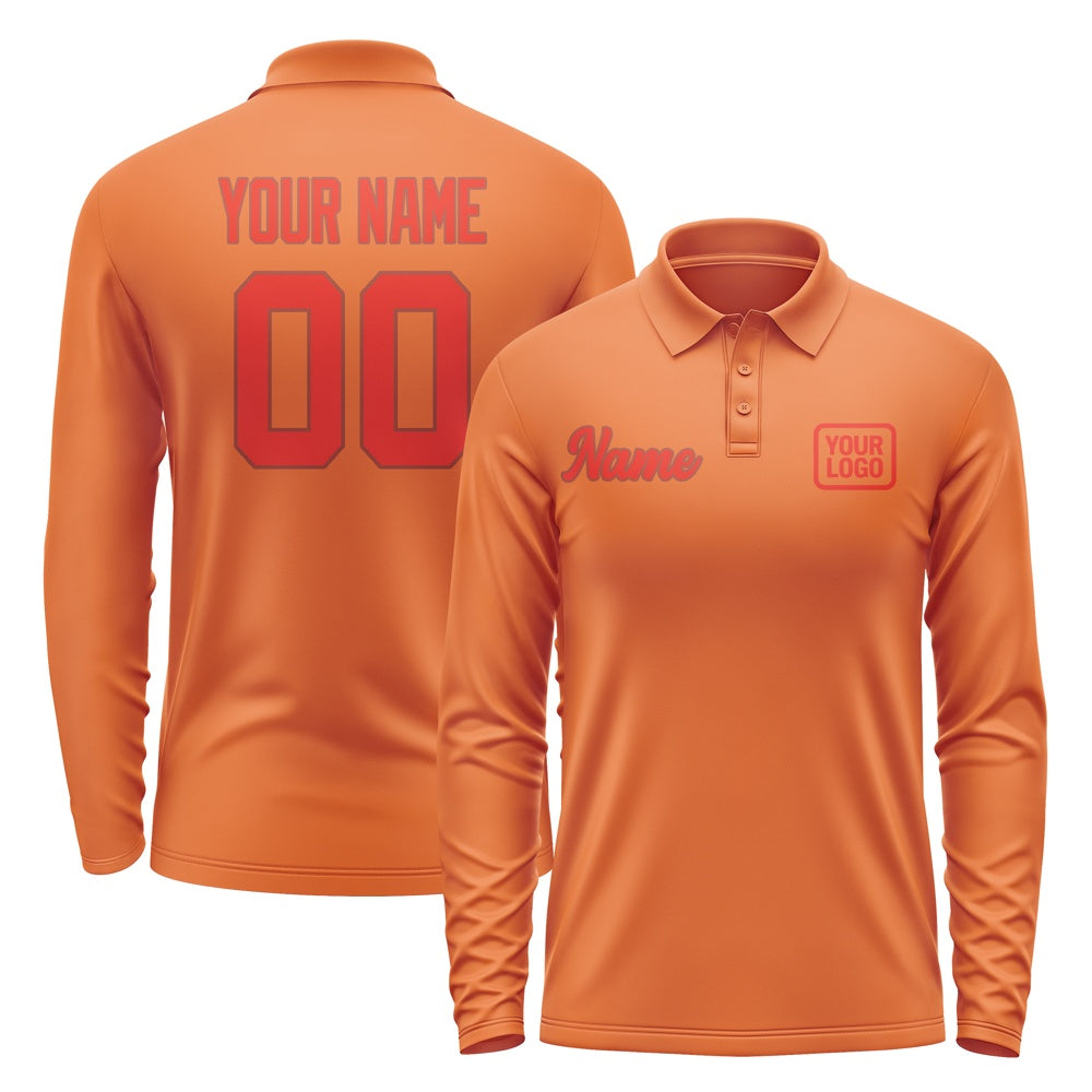 Custom Orange Orange Red Long Sleeve Polo Shirt