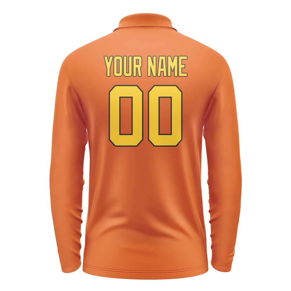 Custom Orange Gold Long Sleeve Polo Shirt