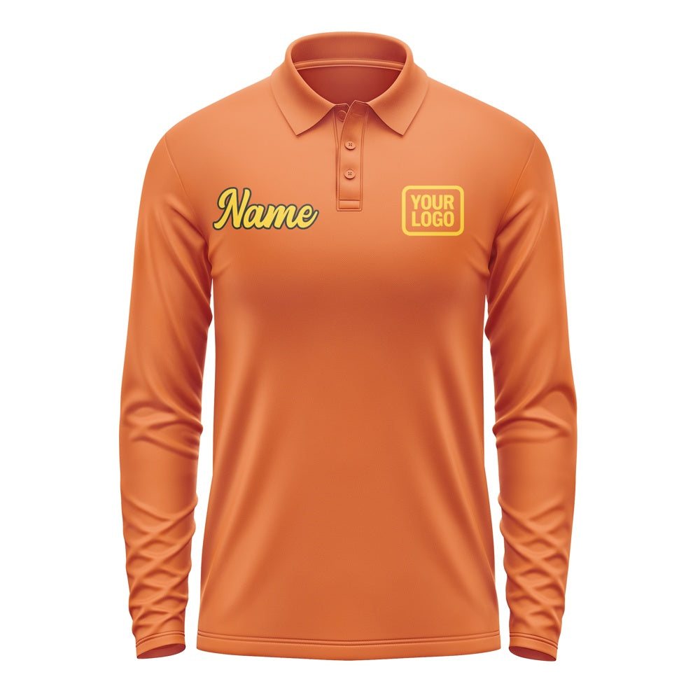 Custom Orange Gold Long Sleeve Polo Shirt
