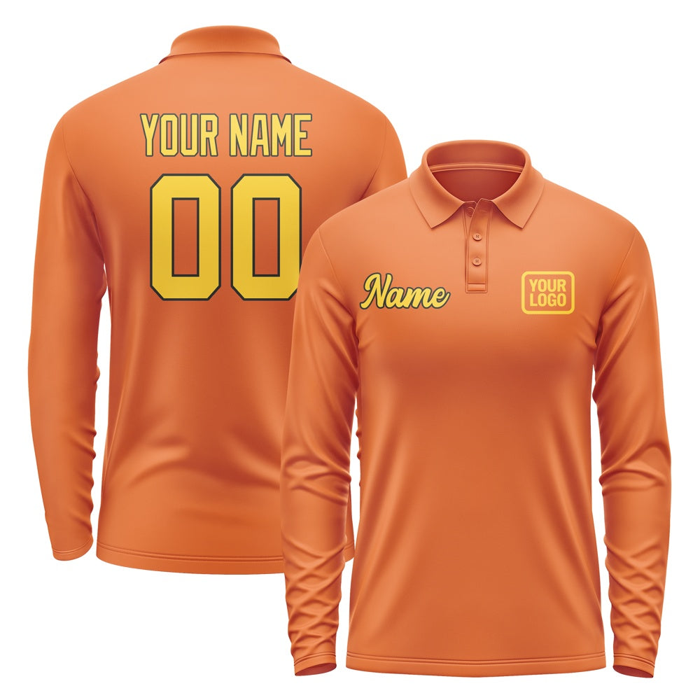 Custom Orange Gold Long Sleeve Polo Shirt