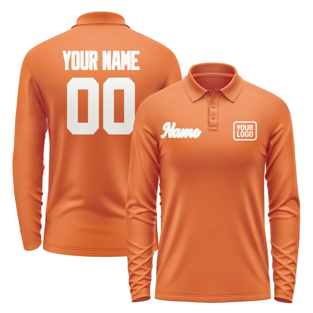 Custom Orange White Long Sleeve Polo Shirt