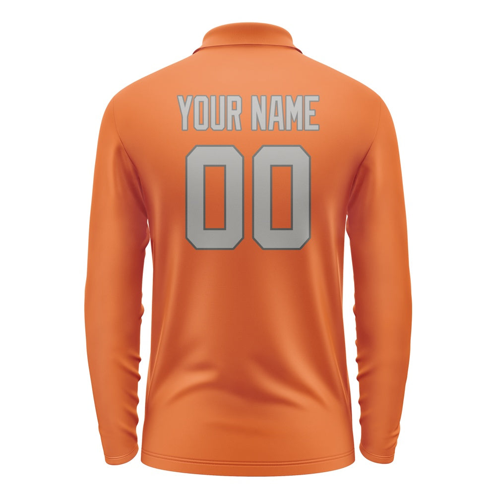 Custom Orange Gray Long Sleeve Polo Shirt