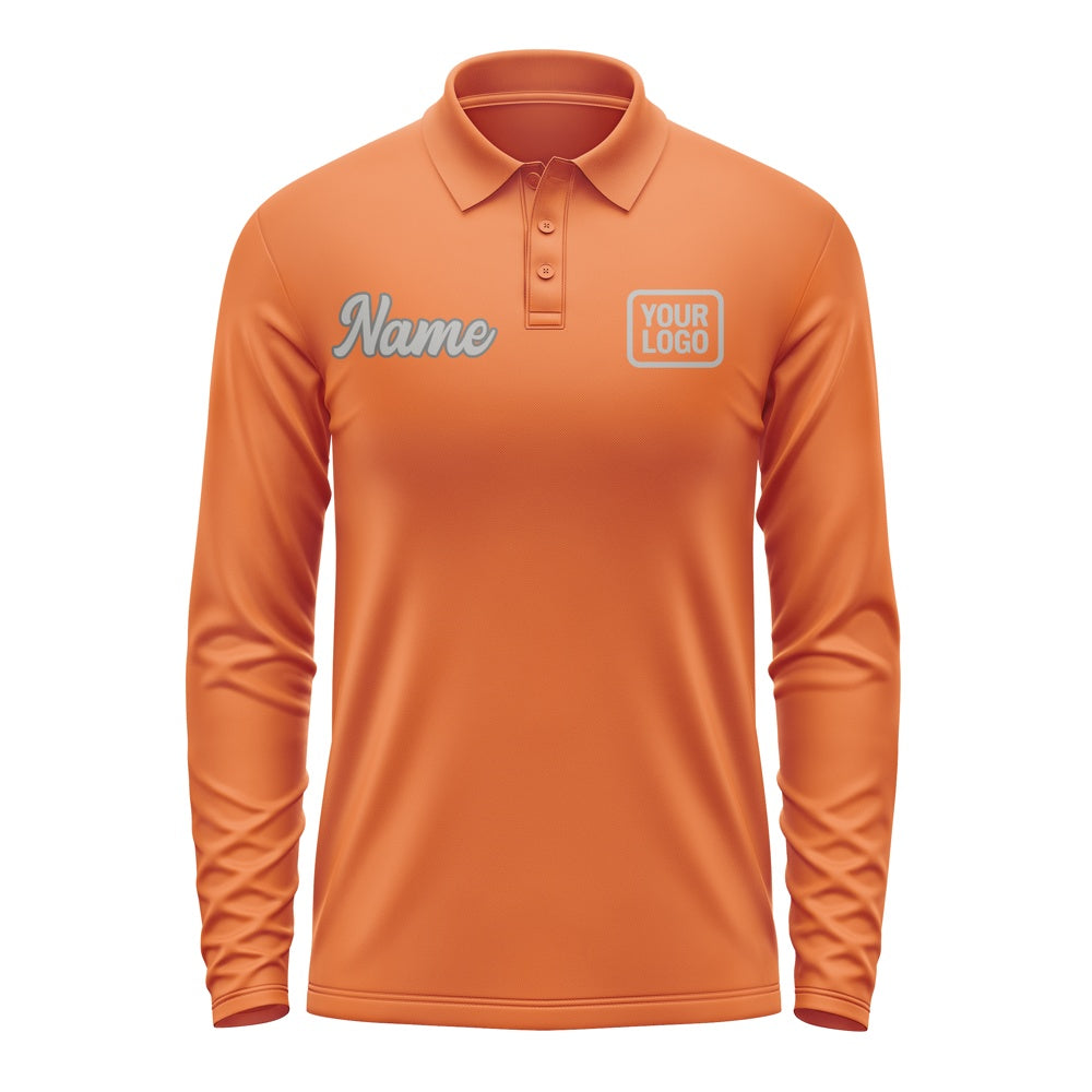 Custom Orange Gray Long Sleeve Polo Shirt