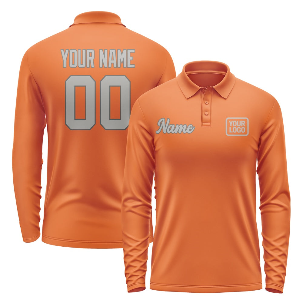 Custom Orange Gray Long Sleeve Polo Shirt
