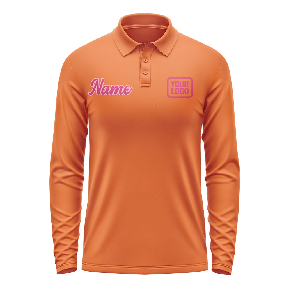 Custom Orange Pink Long Sleeve Polo Shirt