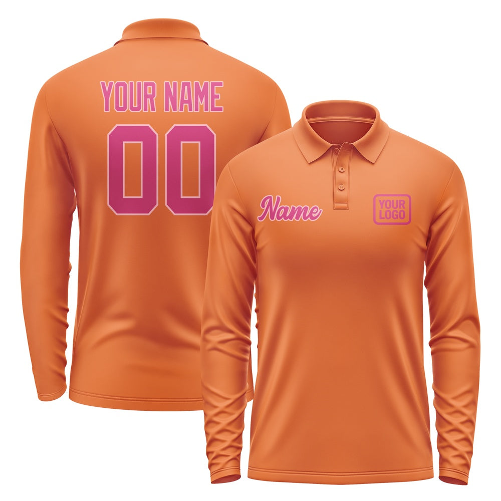 Custom Orange Pink Long Sleeve Polo Shirt