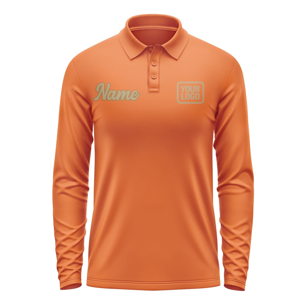 Custom Orange Light Khaki Long Sleeve Polo Shirt