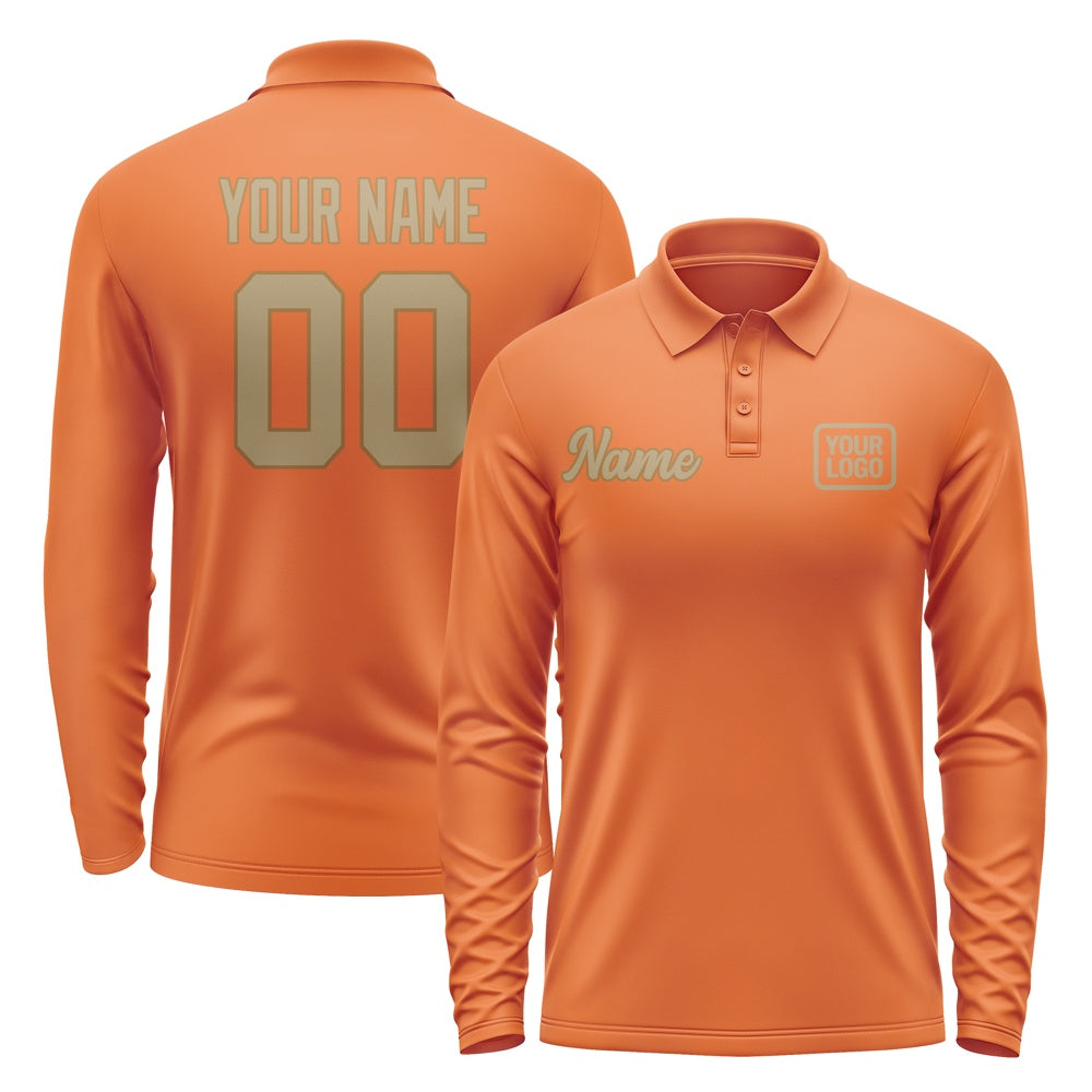 Custom Orange Light Khaki Long Sleeve Polo Shirt