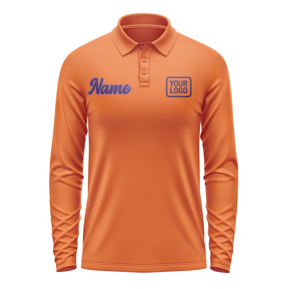 Custom Orange Purple Long Sleeve Polo Shirt