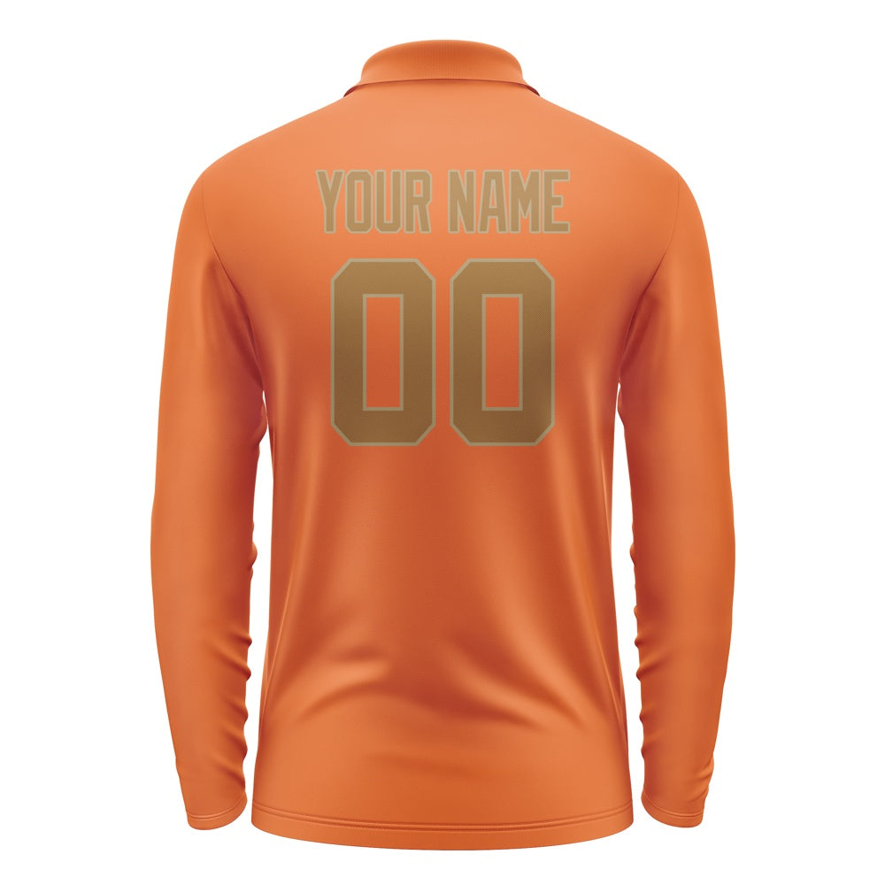 Custom Orange Khaki Long Sleeve Polo Shirt
