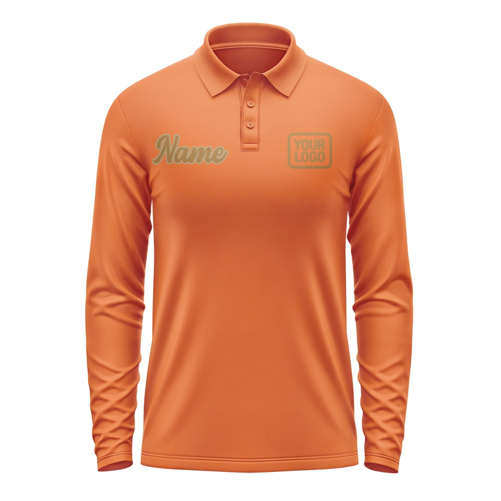 Custom Orange Khaki Long Sleeve Polo Shirt