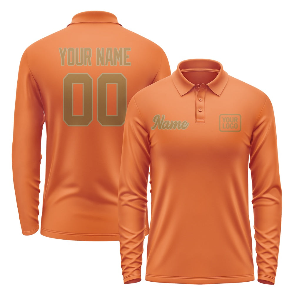 Custom Orange Khaki Long Sleeve Polo Shirt