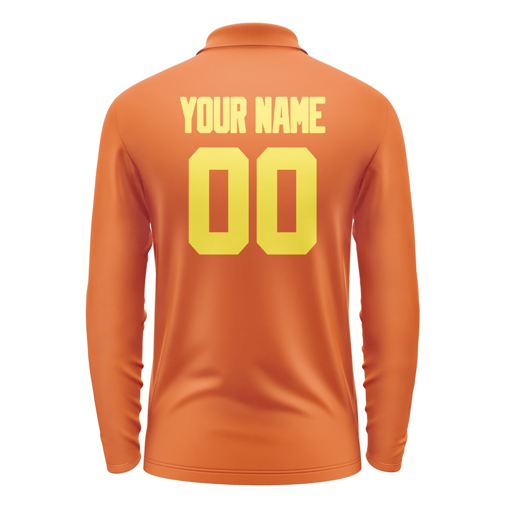 Custom Orange Light Yellow Long Sleeve Polo Shirt