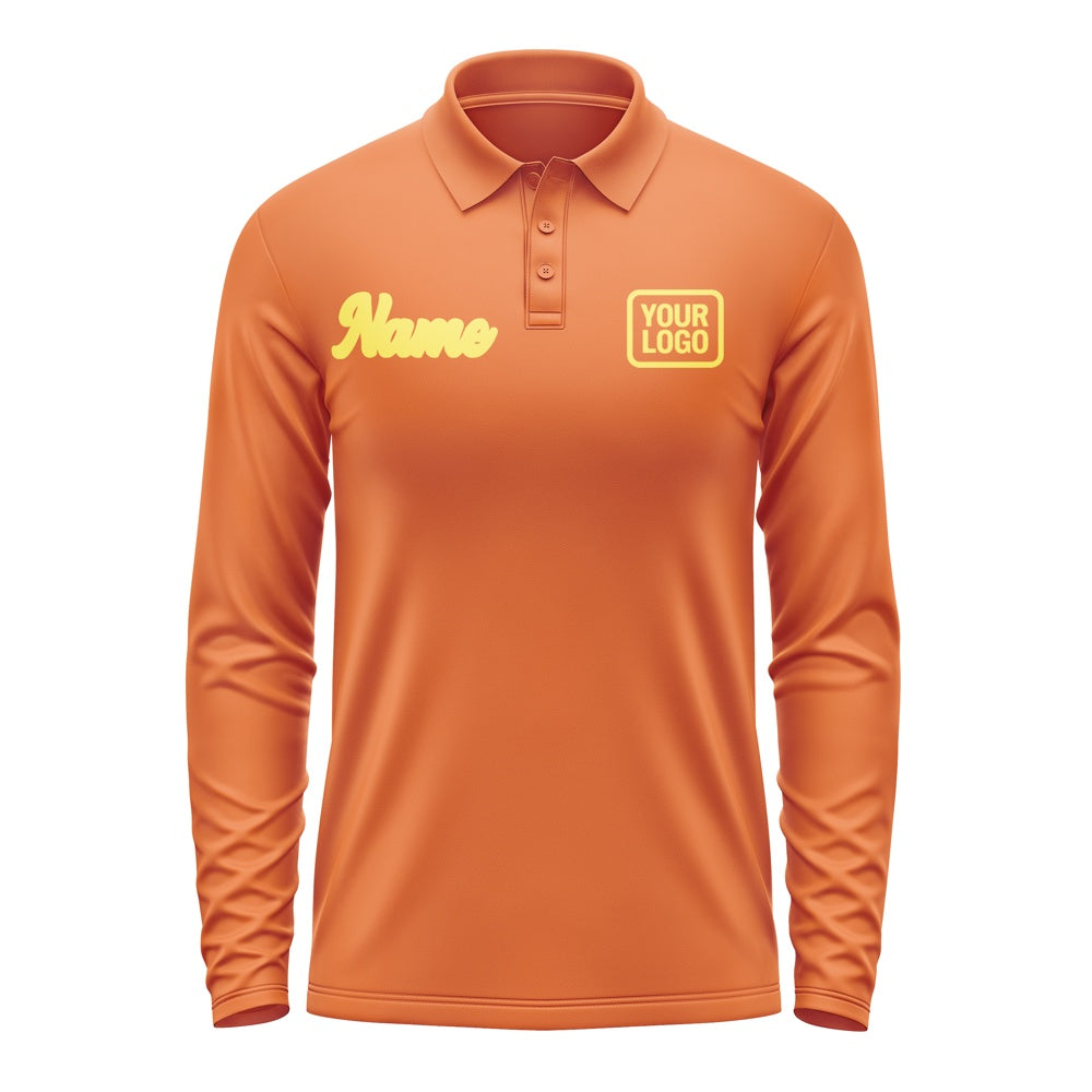 Custom Orange Light Yellow Long Sleeve Polo Shirt