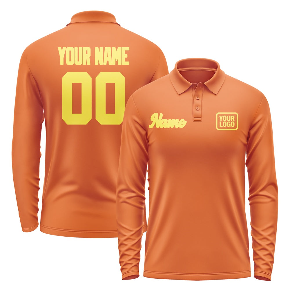 Custom Orange Light Yellow Long Sleeve Polo Shirt