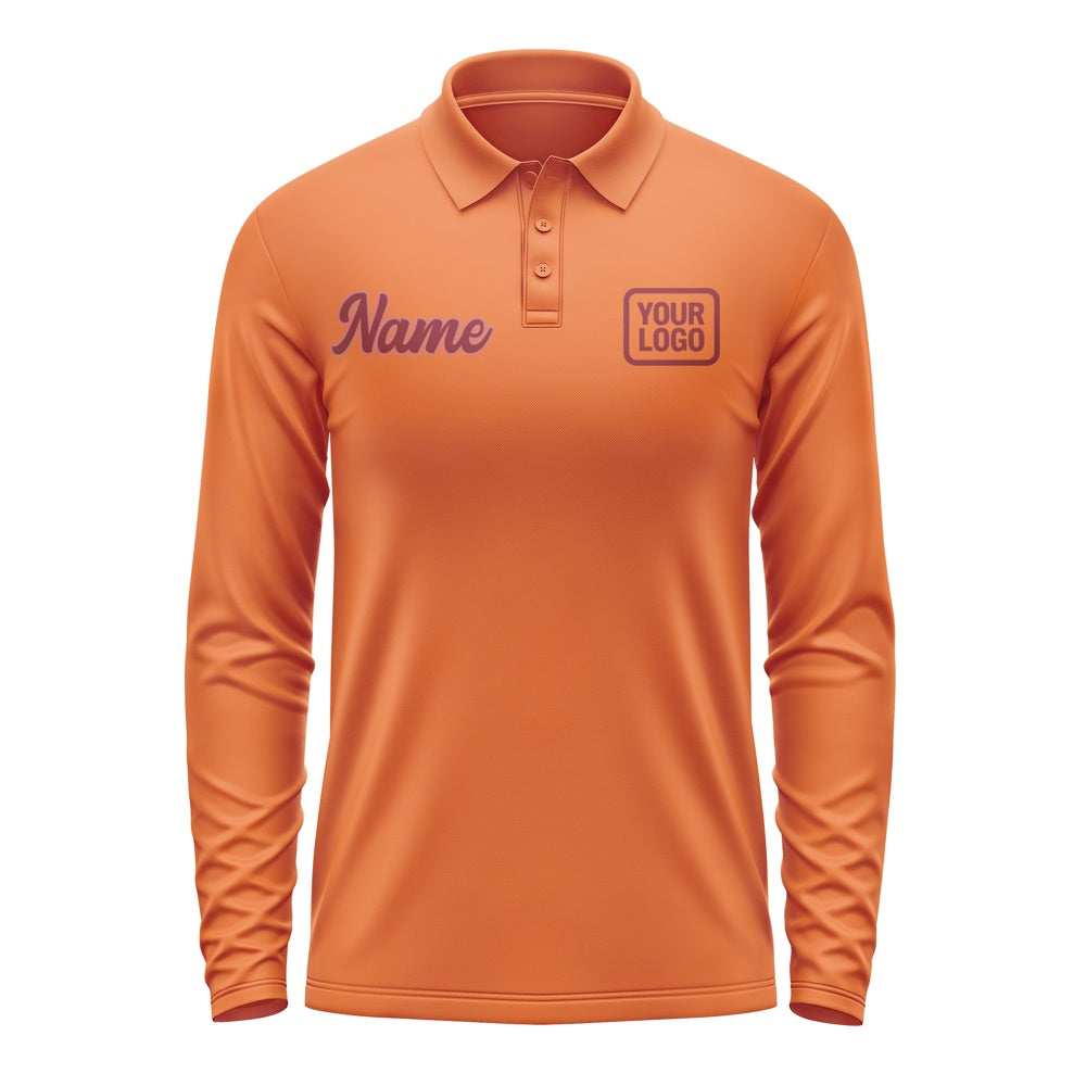 Custom Orange Crimson Red Long Sleeve Polo Shirt