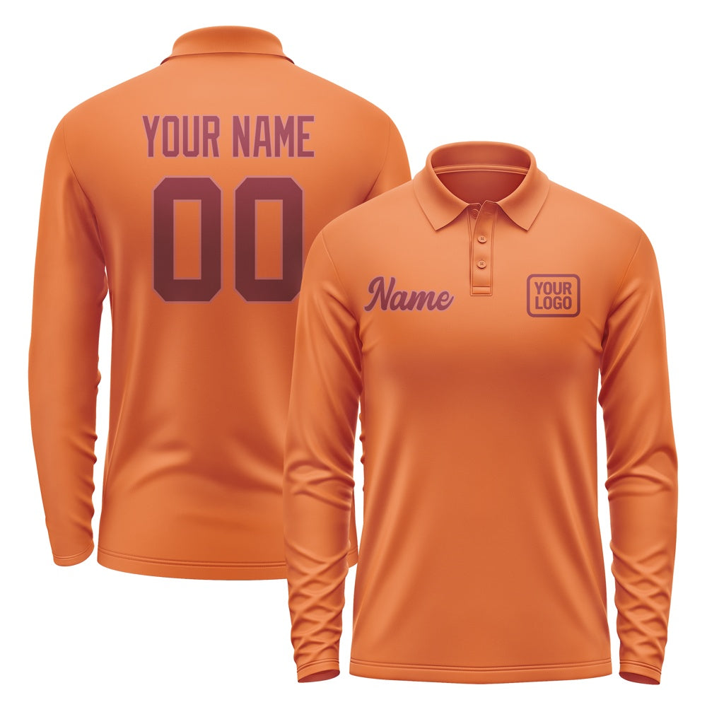 Custom Orange Crimson Red Long Sleeve Polo Shirt
