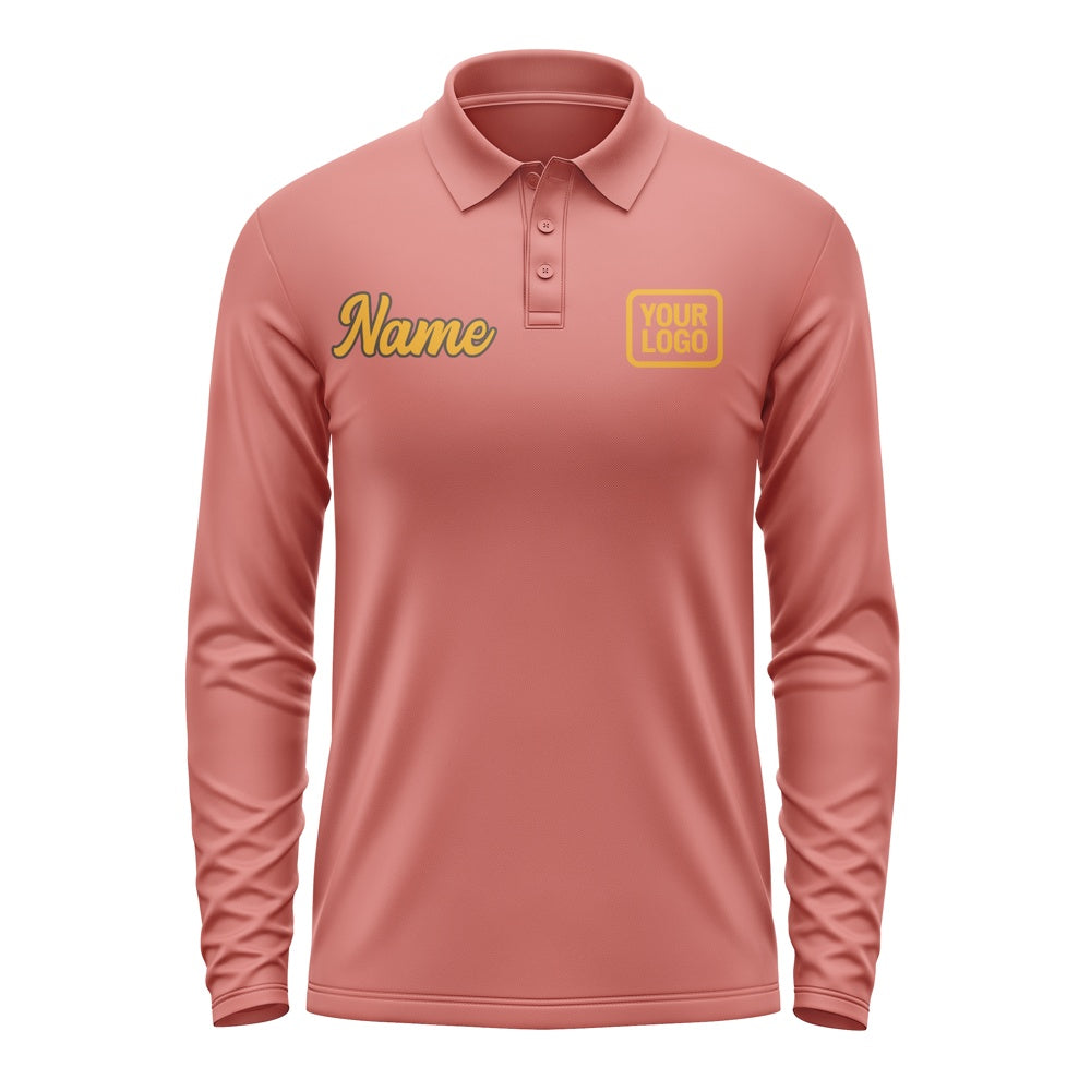 Custom Copper Rose Yellow Long Sleeve Polo Shirt
