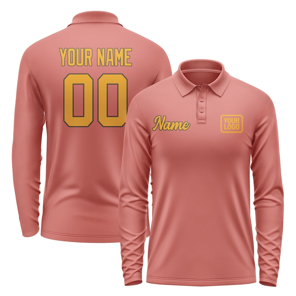 Custom Copper Rose Yellow Long Sleeve Polo Shirt