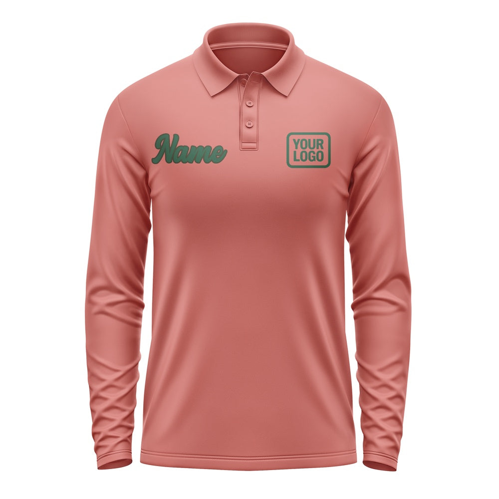 Custom Copper Rose Green Long Sleeve Polo Shirt