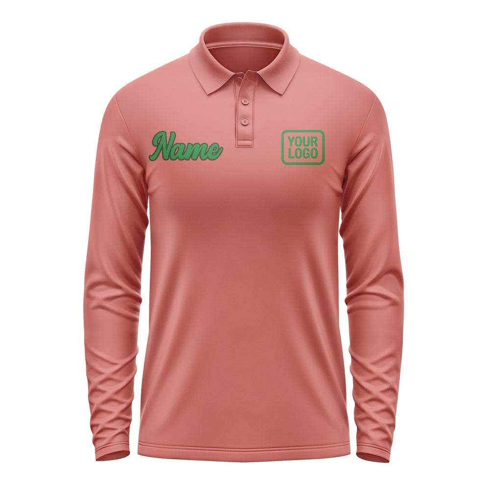 Custom Copper Rose Emerald Green Long Sleeve Polo Shirt