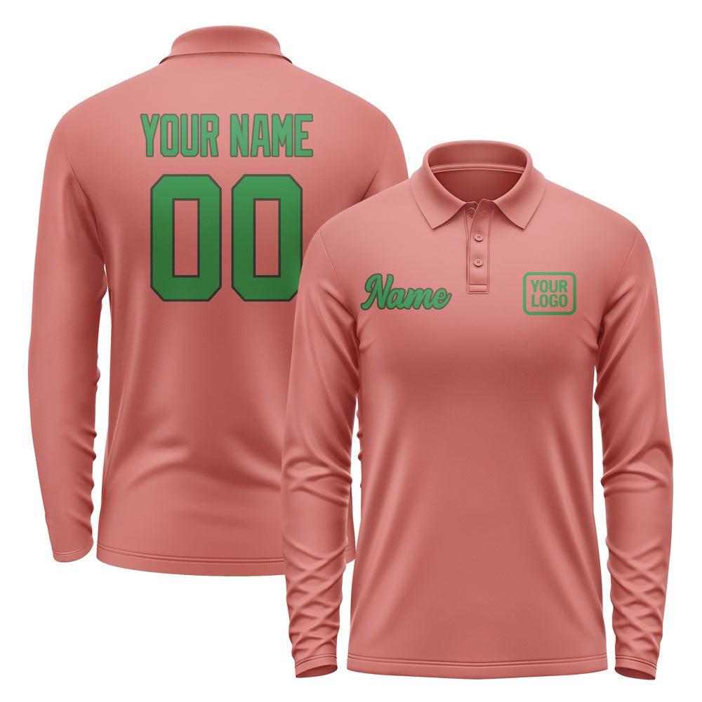 Custom Copper Rose Emerald Green Long Sleeve Polo Shirt